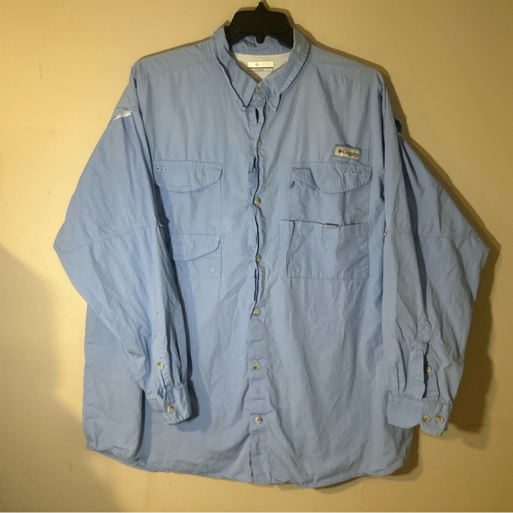 Columbia PFG Men's Light Blue XXL 2XL LS Button Down Fishing Shirt